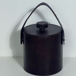 Mid century Modern Leather Ice Bucket, stainless insert, Elegant  Barware Rare